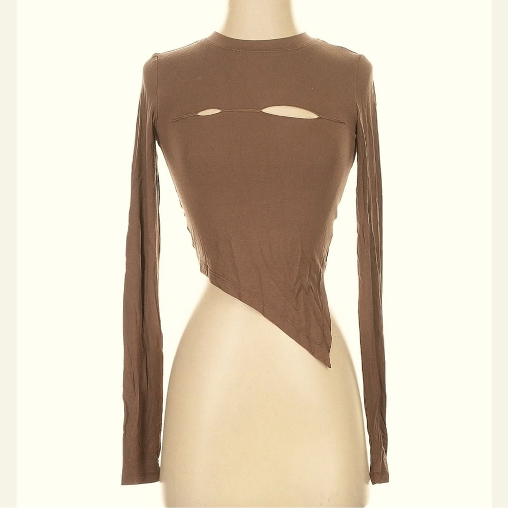 new The Kript Size SLong sleeve top Asymmetrical Brown Long Sleeve Top